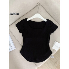 批发夏季薄款韩版百搭正肩<b class='q'>短袖</b>T恤女纯欲风修身瑜伽服运动健身上衣潮