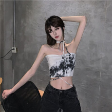 批发美式扎染不规则抹胸吊带背心女<b class='q'>夏</b>季新款辣妹性感露脐内搭短款上衣
