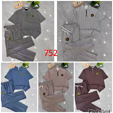 批发非洲外贸细条纹polo领logo套装