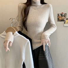 批发实拍半高领针织衫长袖毛衣女秋季新款大码胖mm内搭打底衫气质上衣