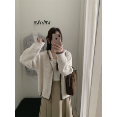 实拍韩系连帽双拉链毛衣开衫女2025秋冬新款慵懒宽松针织外套上衣
