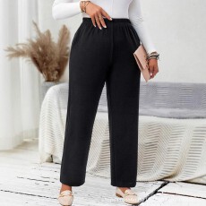 批发跨境亚马逊欧美大码女式时尚休闲百搭针织弹力舒适直筒裤子