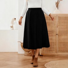 跨境亚马逊欧美大码女式时尚优雅通勤纯色百搭宽松舒适半身裙
