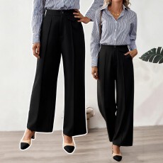 批发跨境亚马逊欧美大码女式气质简约大方直筒休闲裤适合职场办公场合