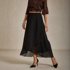 批发跨境大码女式气质优雅纯色经典百搭不规则裙摆设计层次分明半身裙