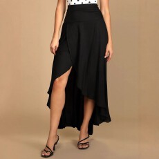 批发跨境亚马逊欧美大码优雅百搭荷叶边不规则裙摆开叉高腰性感半身裙