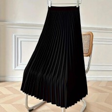 批发跨境亚马逊欧美大码女士休闲新款纯色简约梭织百褶半身裙