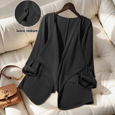 批发跨境亚马逊欧美大码女士优雅百搭黑色<b class='q'>通勤</b>舒适外套上衣