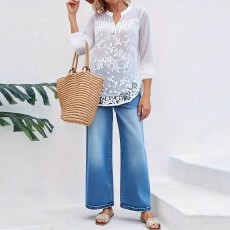 批发跨境亚马逊欧美大码女士新款超好看仙气飘飘纯色舒适透气优雅衬衫