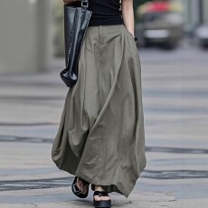 批发跨境亚马逊欧美大码女士通勤高端潮流纯色宽松半裙女装