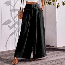 批发跨境亚马逊欧美大码女士纯色梭织面料舒适优雅通勤宽松阔腿裤