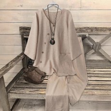 批发跨境亚马逊欧美大码女士休闲复古梭织不对称上衣阔腿裤两件套装