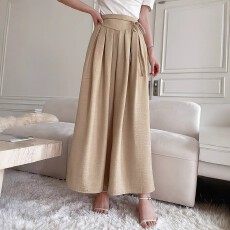 批发跨境亚马逊欧美大码女士百搭舒适透气优雅褶皱腰带宽松阔腿裤
