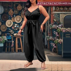 批发欧美<b class='q'>夏</b>季女士休闲气质大码吊带连体裤优雅潮流经典通勤纯色系带