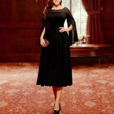 批发欧美<b class='q'>大码</b>女式时尚优雅别致独特的斗篷式袖子设计圆领连衣裙