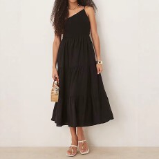 批发欧美女士大码夏季休闲单吊带<b class='q'>连衣裙</b>修身纯色拼接褶皱不对称裙子