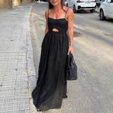 批发欧美<b class='q'>大码</b>夏季女士时尚吊带连衣裙简约日常穿搭纯色抹胸镂空裙子