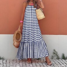 批发欧美<b class='q'>大码</b>女士时尚休闲吊带连衣裙优雅舒适气质潮流露背裙子-