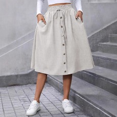 批发欧美跨境亚马逊女士大码休闲半裙优雅时尚收腰假抽绳设计半身裙