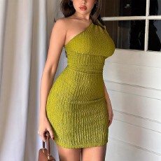 批发<b class='q'>欧美</b>跨境亚马逊时尚流行潮流优雅<b class='q'>高端</b>穿搭斜肩收腰大码连衣裙女装