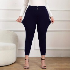 批发欧美亚马逊跨境外贸特<b class='q'>大码</b>修身<b class='q'>铅笔裤</b>纯色高腰紧身长裤