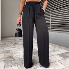 批发欧美外贸夏季2026年新款优雅时尚百搭气质纯色高腰宽松大码裤子