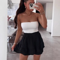 批发夏季外贸大码时尚休闲<b class='q'>通勤</b>舒适百搭显瘦纯色荷叶边女士半身短裙