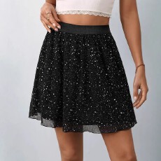 批发跨境欧美夏季女士优雅大码半裙时尚休闲百搭高腰聚酯纤维微弹短裙