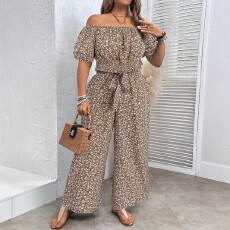 批发<b class='q'>夏</b>季女士大码休闲宽松露肩泡泡袖碎花套装