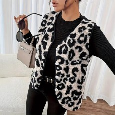 批发新款亚马逊外贸夏季大码马甲女式大码服装单排扣休闲韩版长袖豹纹