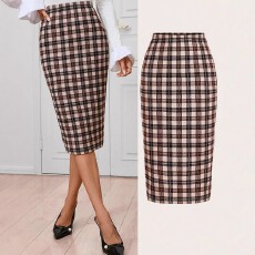 批发欧美大码女士新品复古格纹半身裙
