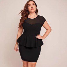 批发<b class='q'>欧美</b>女士<b class='q'>大码</b>二件套，荷叶边上衣和网纱半身裙套装