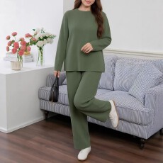 批发欧美大码两件套纯色长袖上衣和长裤春<b class='q'>秋</b>季休闲度假之选必备单品