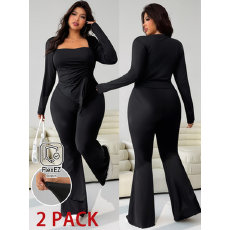 批发女士加<b class='q'>大码</b>两件上衣和1条裤子，不对称高领带荷叶边长袖T恤