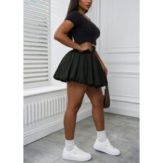 批发夏季纯色短袖短款圆领上衣百褶蓬蓬裙半身裙加<b class='q'>大码</b>休闲假日款套装