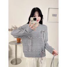 批发少女风织带蝴蝶结设计<b class='q'>毛衣</b>针织衫女上衣