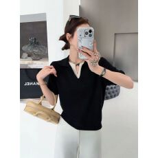 批发韩式假两件羊毛短袖针织衫女上衣<b class='q'>英伦</b><b class='q'>风</b>