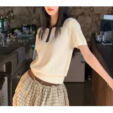 批发2026早春新款针织衫小众休闲百搭上衣撞色<b class='q'>翻领</b>短袖