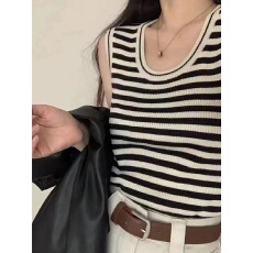 批发2026年夏季弹力外穿小背心女修身短款条纹无袖内搭针织衫冰丝吊带