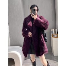 批发紫色马海毛西装领中<b class='q'>长款</b>毛呢外套女2025冬季新款气质宽松呢子大衣