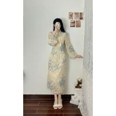 批发新中式国风忆江南温婉女复古禅意<b class='q'>旗袍</b>秋款提花长袖日常连衣裙