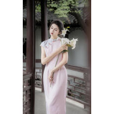 批发新中式撞色改良旗袍女春<b class='q'>夏</b>立领收腰开叉连衣裙