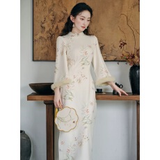 批发新中式国风印花气质连衣裙女秋<b class='q'>冬</b>2025新款绝美改良旗袍年轻款日常