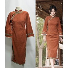 批发2025年秋冬新款国风<b class='q'>复古</b>中式民国改良版优雅气质文艺旗袍连衣裙女