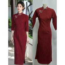 批发红色旗袍2025新款女新中式改良长袖连衣裙日常可穿年轻款订婚结婚