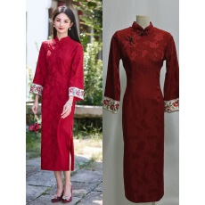 批发红色长袖旗袍新娘结婚敬酒服日常平时可穿女新中式高端绝美刺绣秋