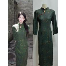 批发秋日来信| 2025年新款新中式改良日常半袖绿色旗袍女秋