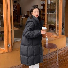 批发羽绒服女款冬季女高级感<b class='q'>韩版</b>中长款连帽新款鸭绒羽绒服平湖8055