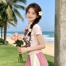 批发三宅风褶皱上衣大码女装短袖女装夏季高级感白色t恤<b class='q'>女款</b>短款9653