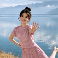 批发三宅风褶皱上衣大码女装短袖夏季高级感t恤<b class='q'>女款</b>正肩韩系9655